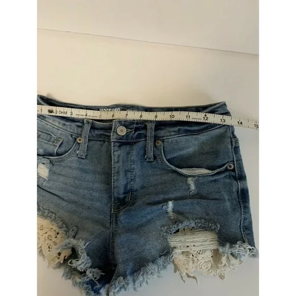 Mossimo Target Blue Jean Shorts Lace Highrise  00/24 - Picture 5 of 7